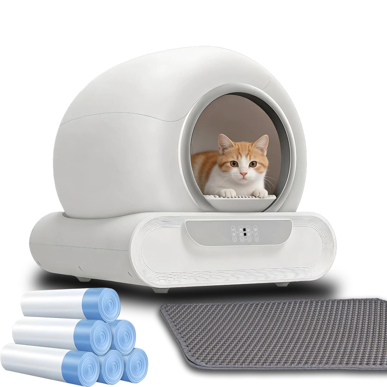 Lettiera Gatti Autopulente Wifi 74L Sensori di Sicurezza con App | 6 Sacchetti per Rifiuti 2 Filtri 1 Tappetino per Più Gatti