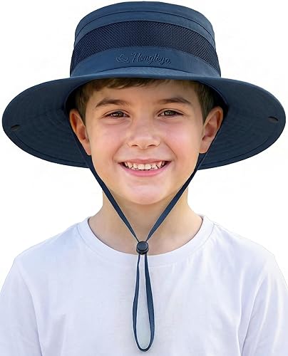 HONGTEYA Kids Sun Hat UPF 50+ Toddler Summer Bucket Hat Outdoor Fishing Safari for Boys Girls Age 2-13 Years (US, Age, 5 Years, 13 Years, Dark Blue)