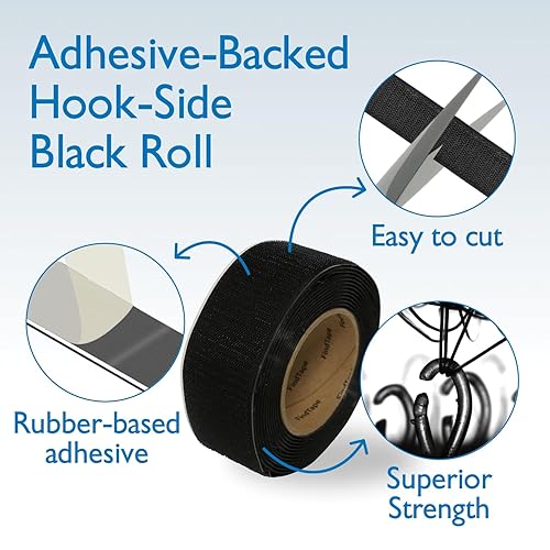 Miniatura 3 de HL74-R/BLK215H HL74-R Solo Rollos laterales de gancho con respaldo adhesivo: 2" x 15 pies, negro