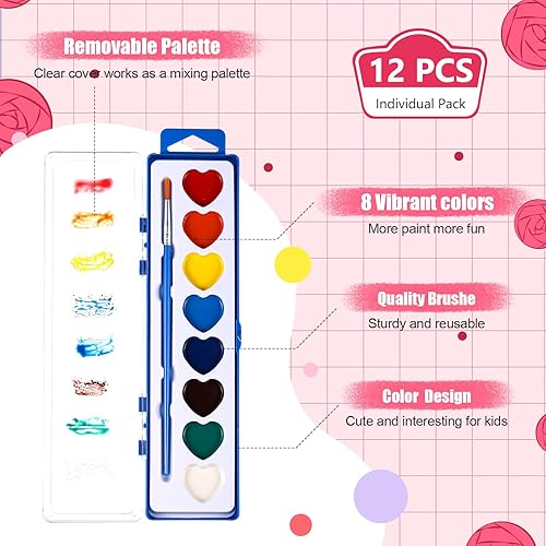 Miniatura 2 de Juego de 60 pinturas de acuarela de 8 colores lavables para niños, pintura con pincel, recuerdos de fiesta, pinturas artísticas para adultos,