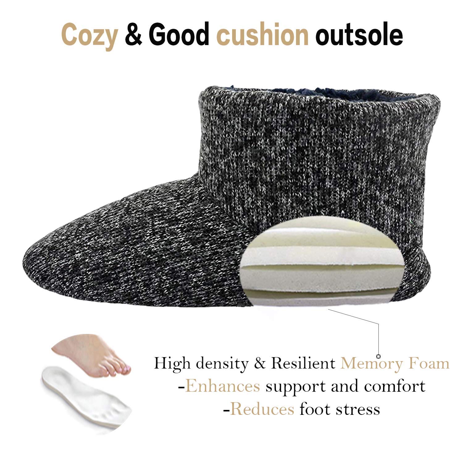 KuaiLu Pantofole Stivaletto Uomo Invernali Chiuse a Maglia Stitch Memory Foam Ciabatte Stivaletti Comode Calde Pelose Peluche Lana Cotta Antiscivolo Scarpe da Casa