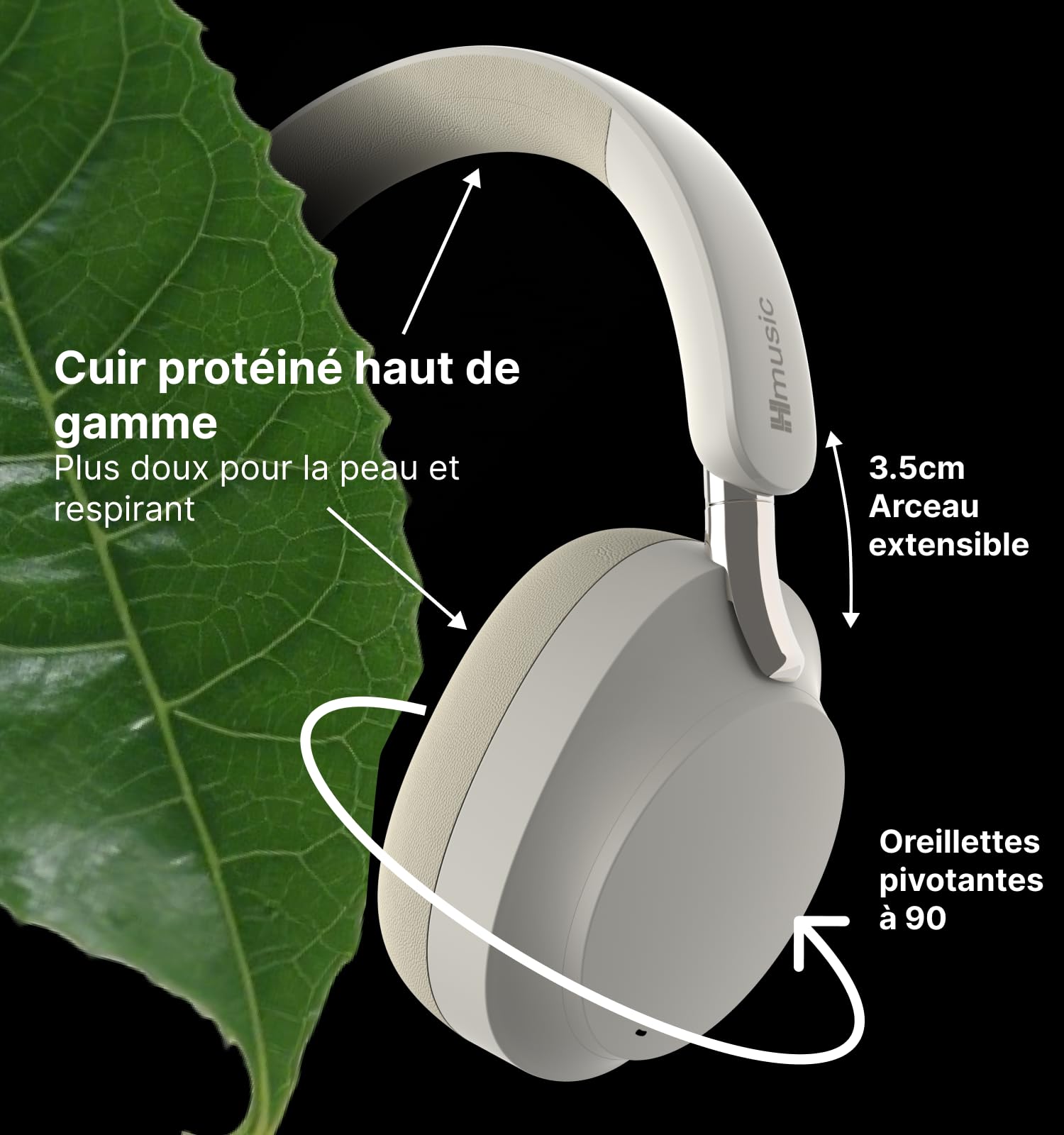 Hmusic MS04 Casque Bluetooth Réduction de Bruit Active, sans Fil/Filaire