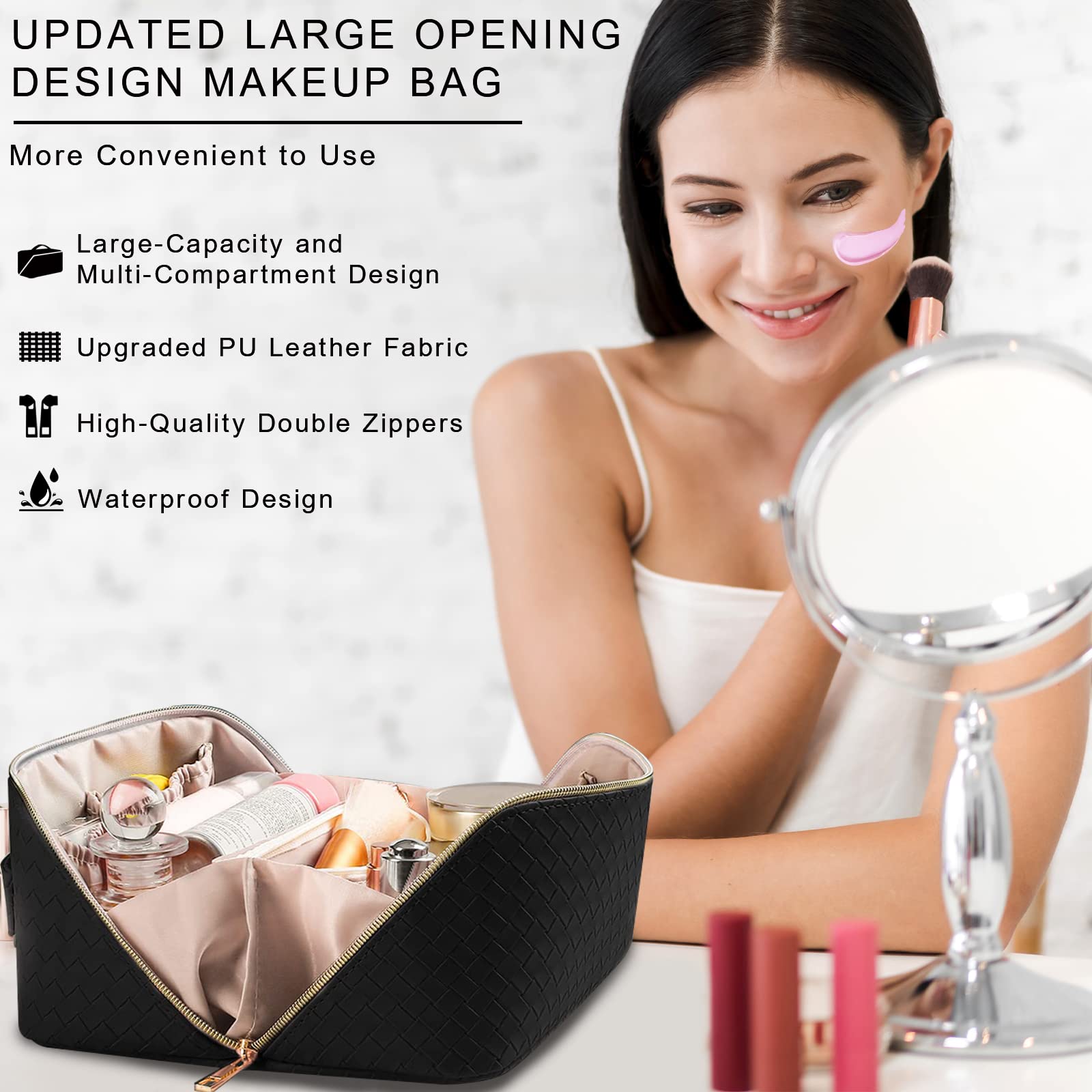 TOPALL Beauty Case da Viaggio Donna,Grande Borsa Cosmetica da Viaggio,Trousse Trucchi Donna in Aggiornata PU Pelle,Borsa Porta Trucchi da Toilette Makeup Bag Organizer