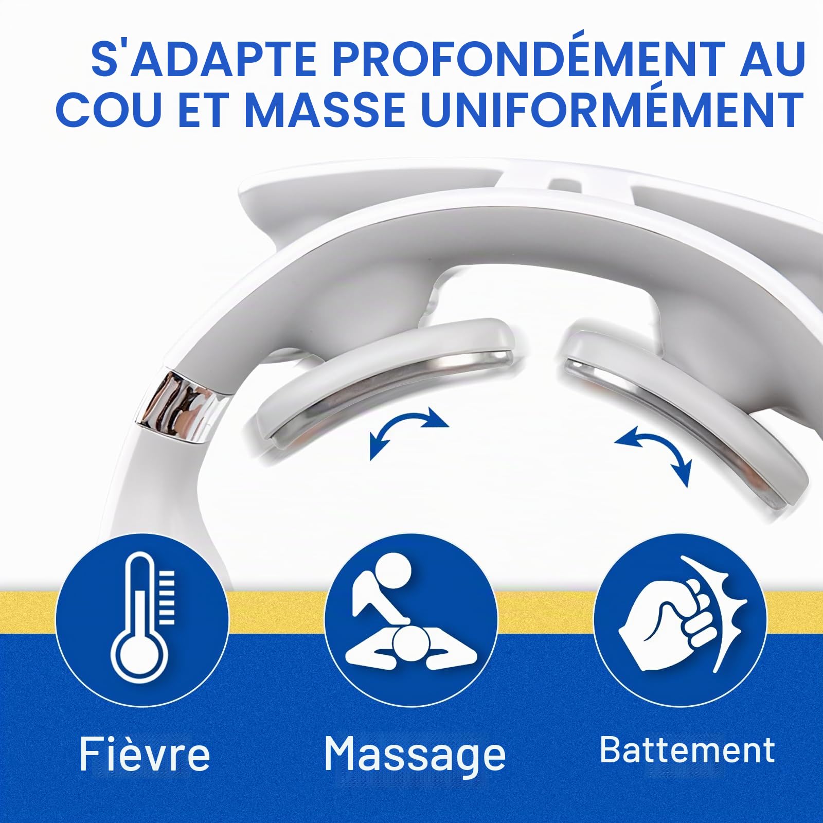Masseur électrique de cou avec chaleur – 2.0 Pro 4 têtes de massage de la colonne cervicale pour soulager les douleurs aux épaules, 16 niveaux d'intensité, design ergonomique, masseur nerveux portable