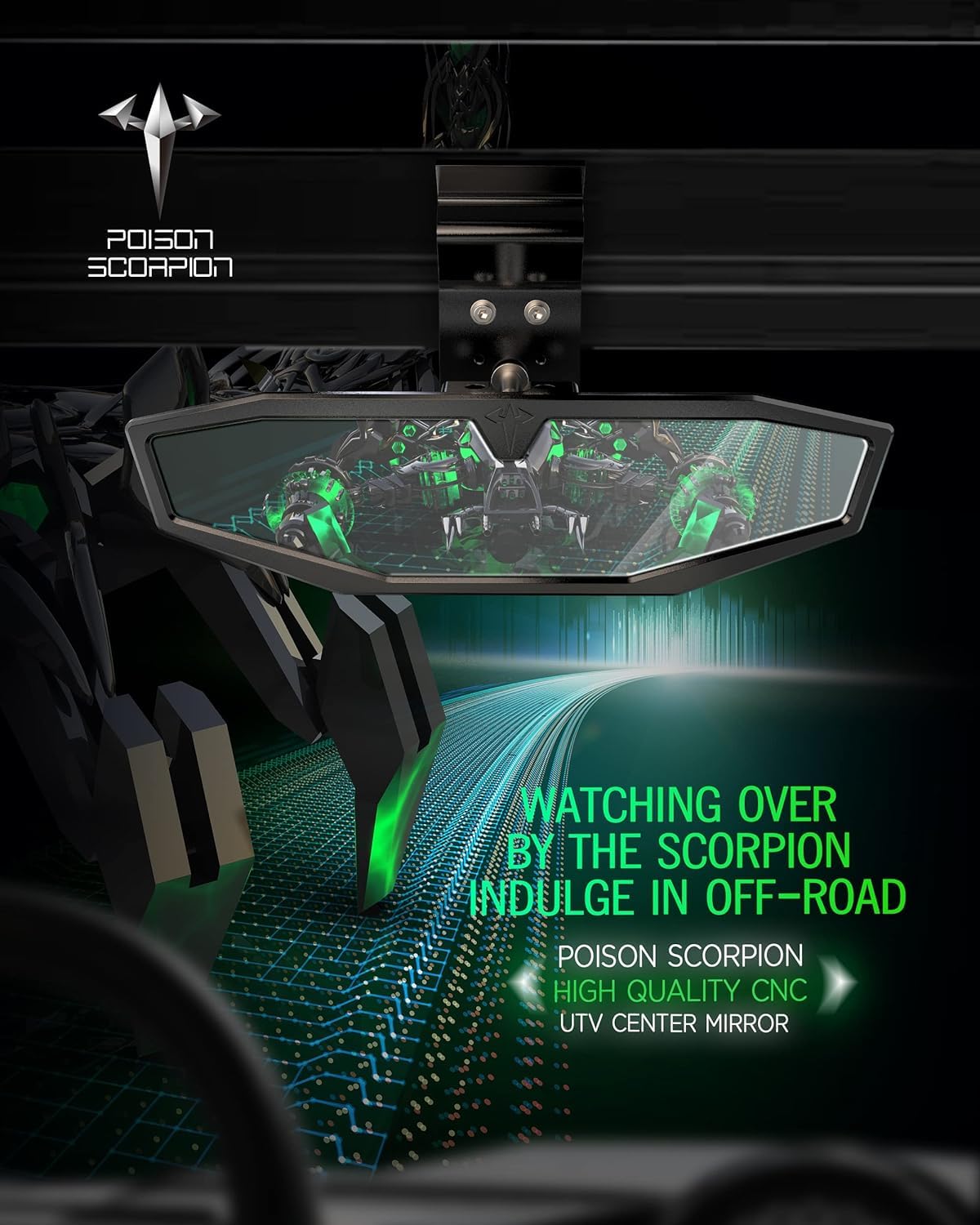 POISON SCORPION UTV Rear View Mirror, Ranger CNC Center Rearview Mirror CNC Accessories Compatible with 2015-2025 Defender HD8 HD9 HD10 / Ranger 500 570 900 1000 XP Midsize Crew EV ETX