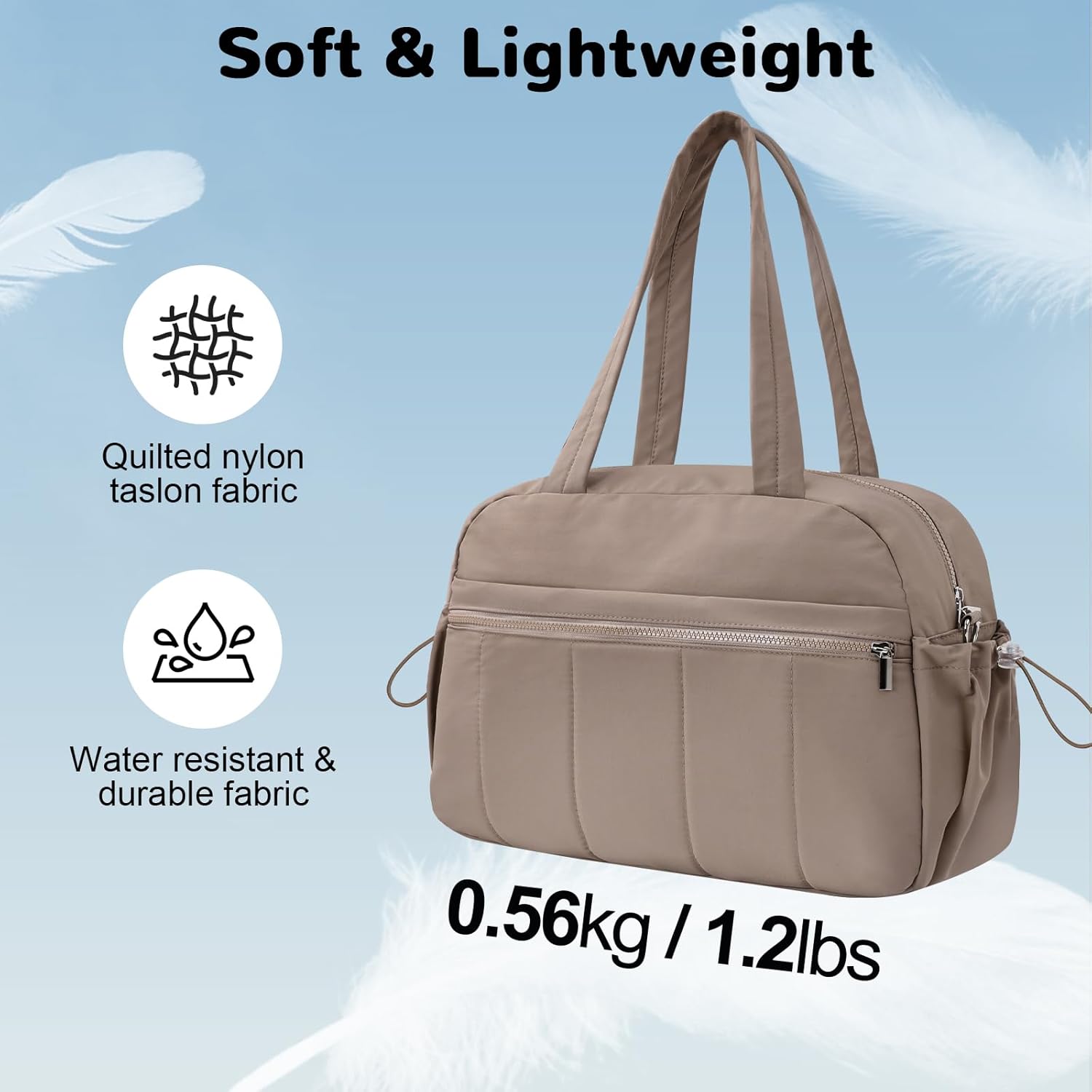 Puffer Small Gym Bag with Wet Pocket for Women, 20L Quilted Personal Item Carry on Duffel Bag for Airplane, Lightweight Travel Duffle Overnight Weekender Bags, Camel