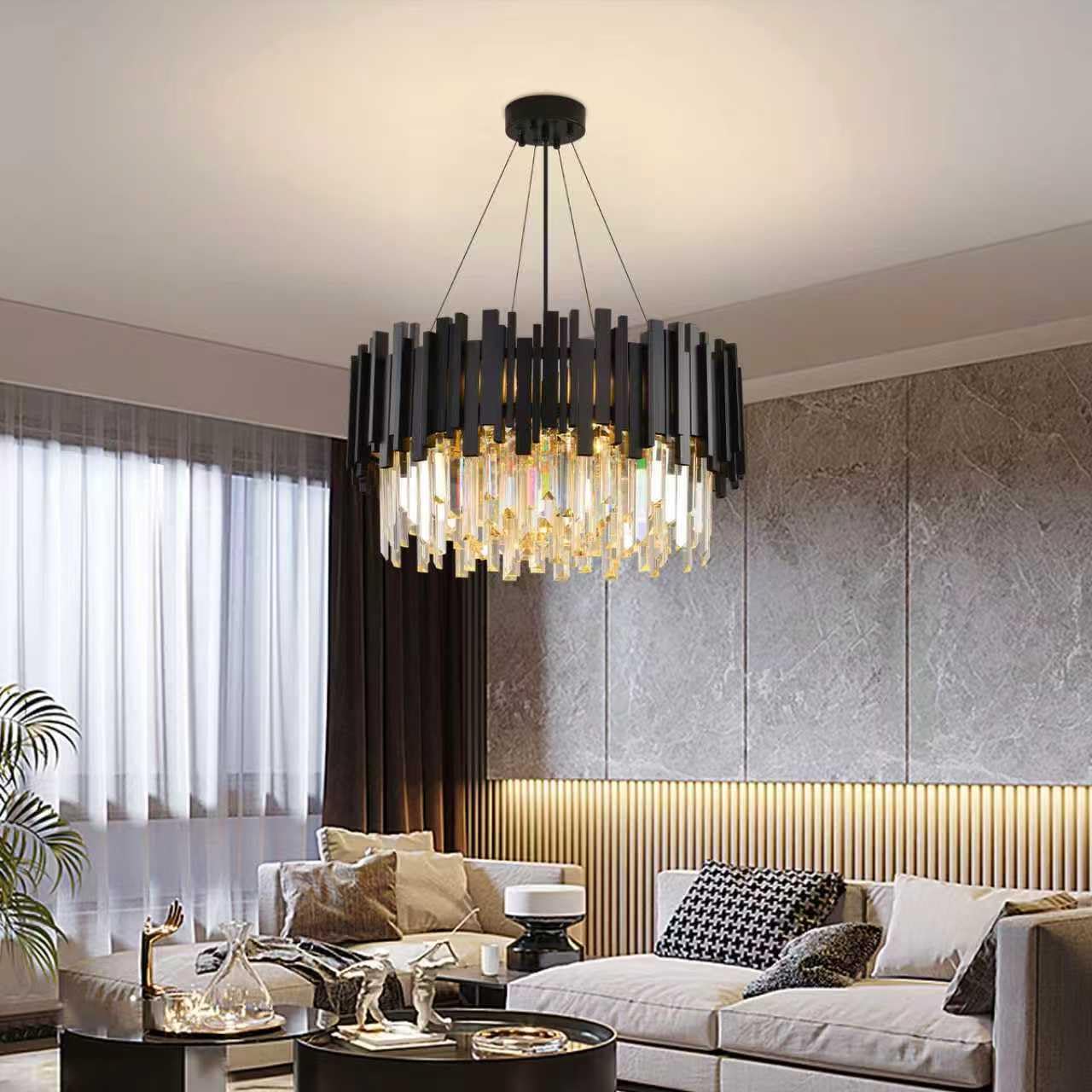 Moderne Kristall Kronleuchter, Schwarz Rund Kristall Pendelleuchte, 9×E14 Lampenfassung Hängellampe für Wohnzimmer, Esszimmer, Schlafzimmer