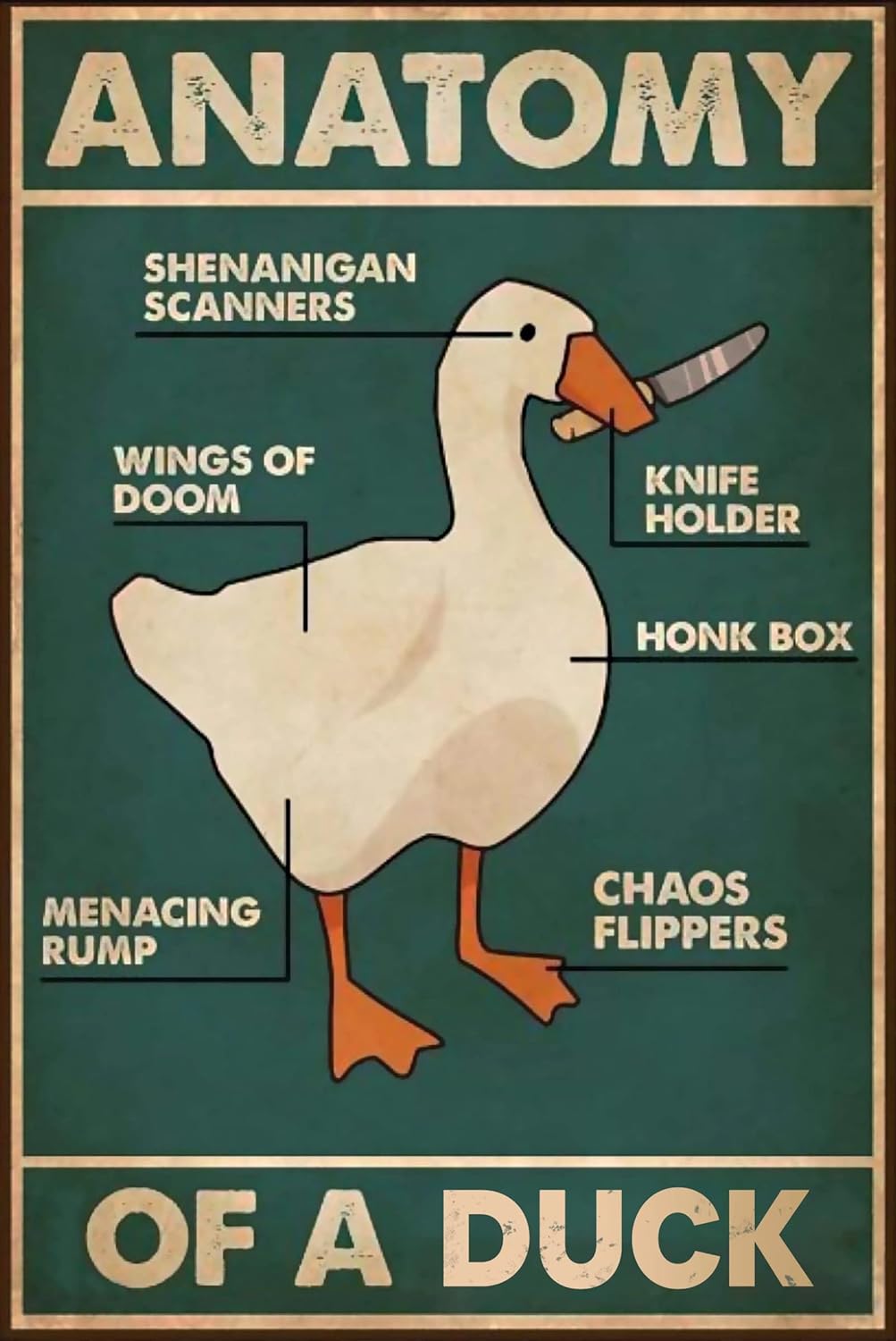 QWEQWEQ Duck Knowledge Metal Tin Sign Anatomy Of A Duck Funny Poster Hunting Lodge