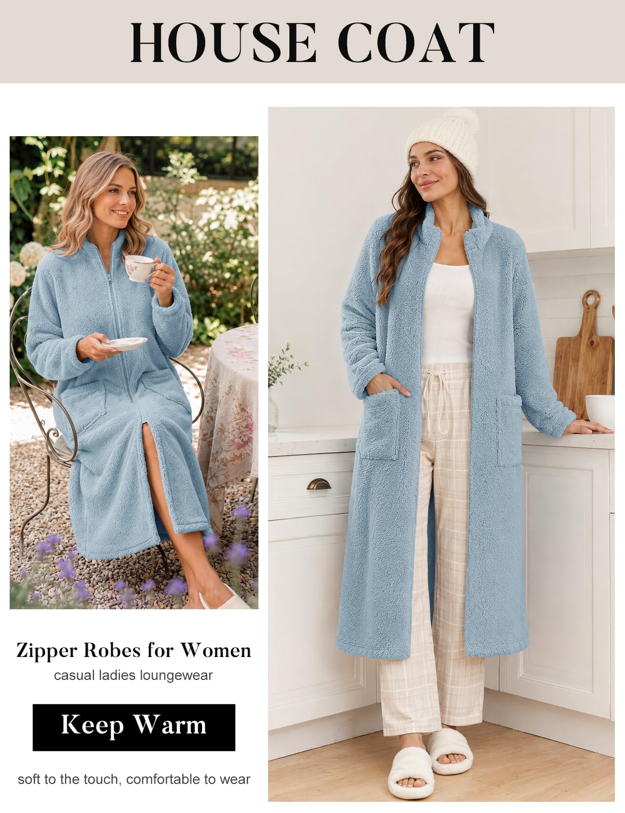 Accappatoio Donna Vestaglia Spugna Elegante Zip Cerniera e Tasche