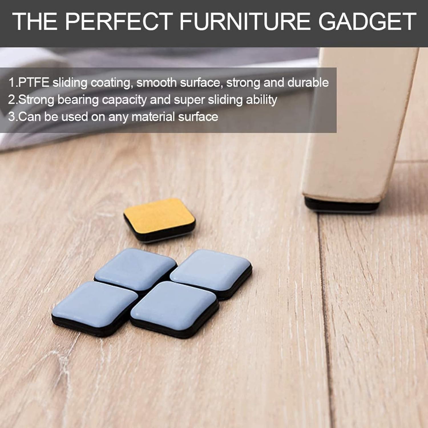 40 PCS Furniture Gliders Slider 25 x 25 mm PTFE Self Adhesive Furniture Moving Pads Square for Furniture Easy