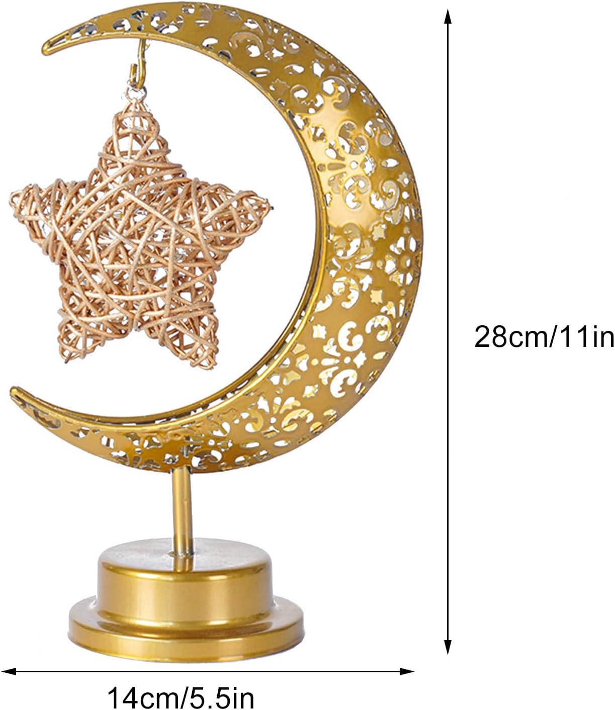 NFNSIG Vintage Moon Star Table Lamp, Metal Frame Ramadan Desk Lamp Battery Powered Mosaic Crescent Bohemian Handmade Bedside Light for Living Room, Bedroom
