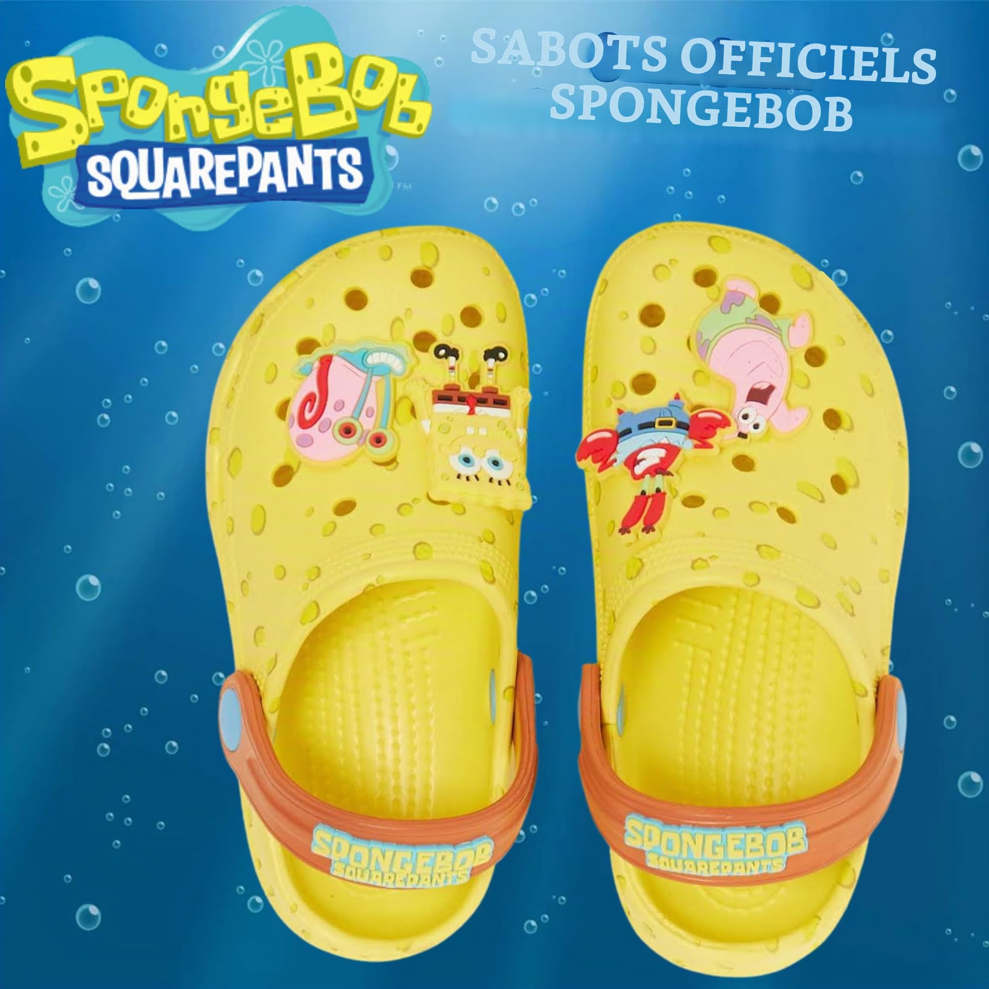 SPONGEBOB SQUAREPANTS Sabots avec Charms Sandales Enfants Sliders été avec Bride arrière Chaussures Plage Vacances