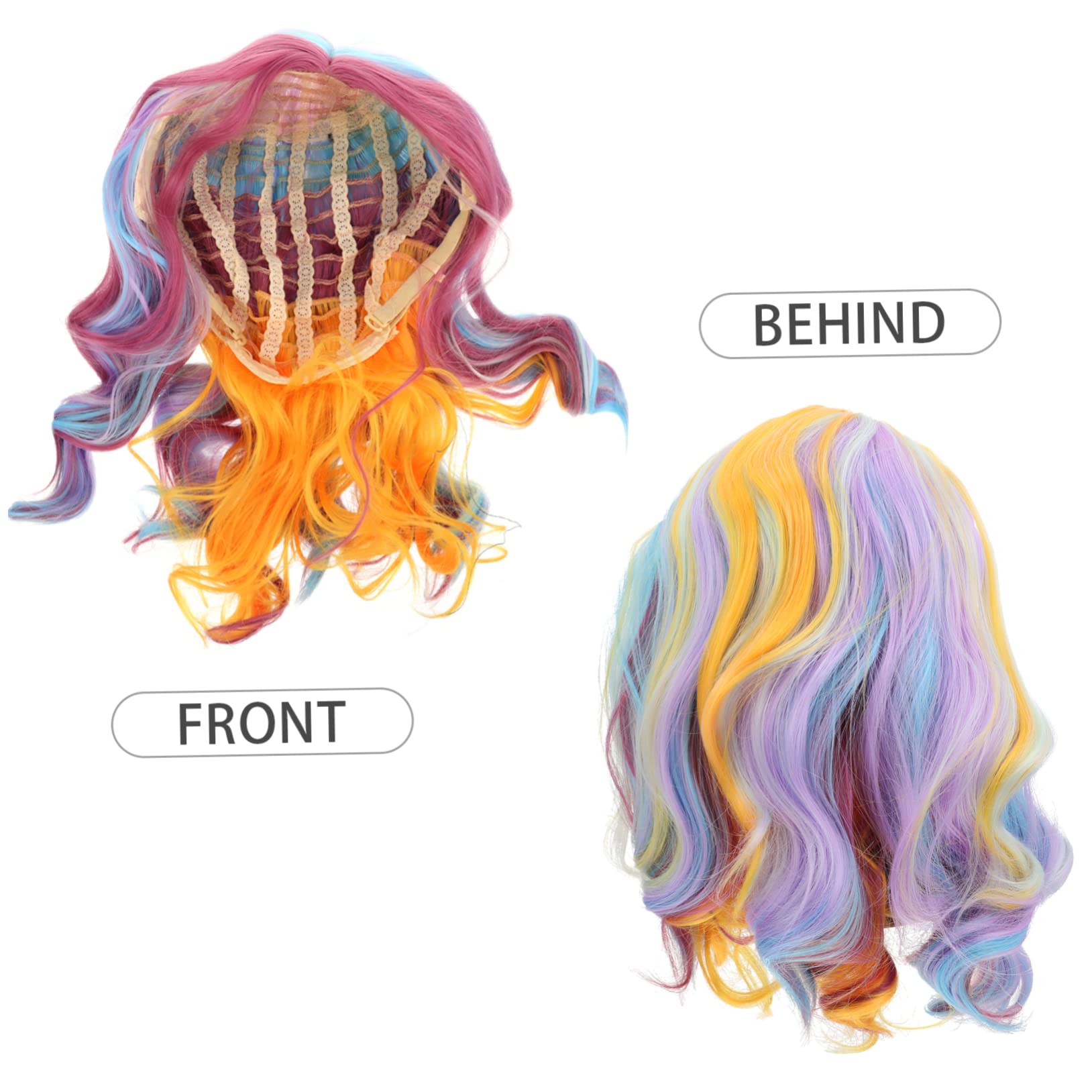 WOONEKY Regenbogenfarbene Kurze Damenperücke aus Hitzebeständigem Material Komfortabel zu Tragen für Cosplay und Party Kostüme