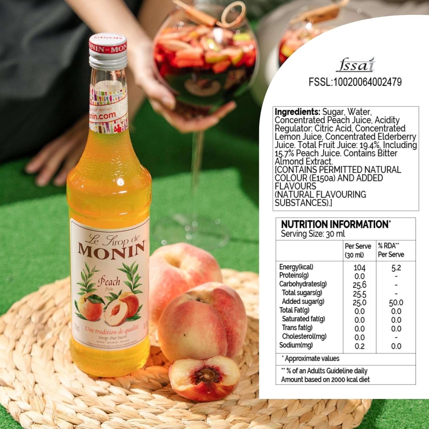 MONIN Sirop de Thé Pêche pour Thé Glacé et Cocktail - Arômes Naturels - 70cl