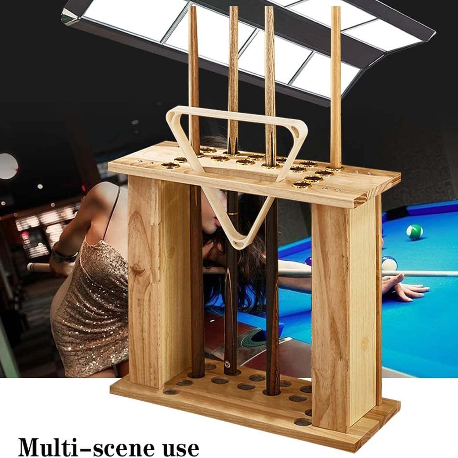 Billiard Stick Stand -Standing Cue Rack,Solid Wood,Fishing Rod Rack,Holds 16 Cues,Pool Stick Holder,School,Billiard Room,Billiard Table Accessories