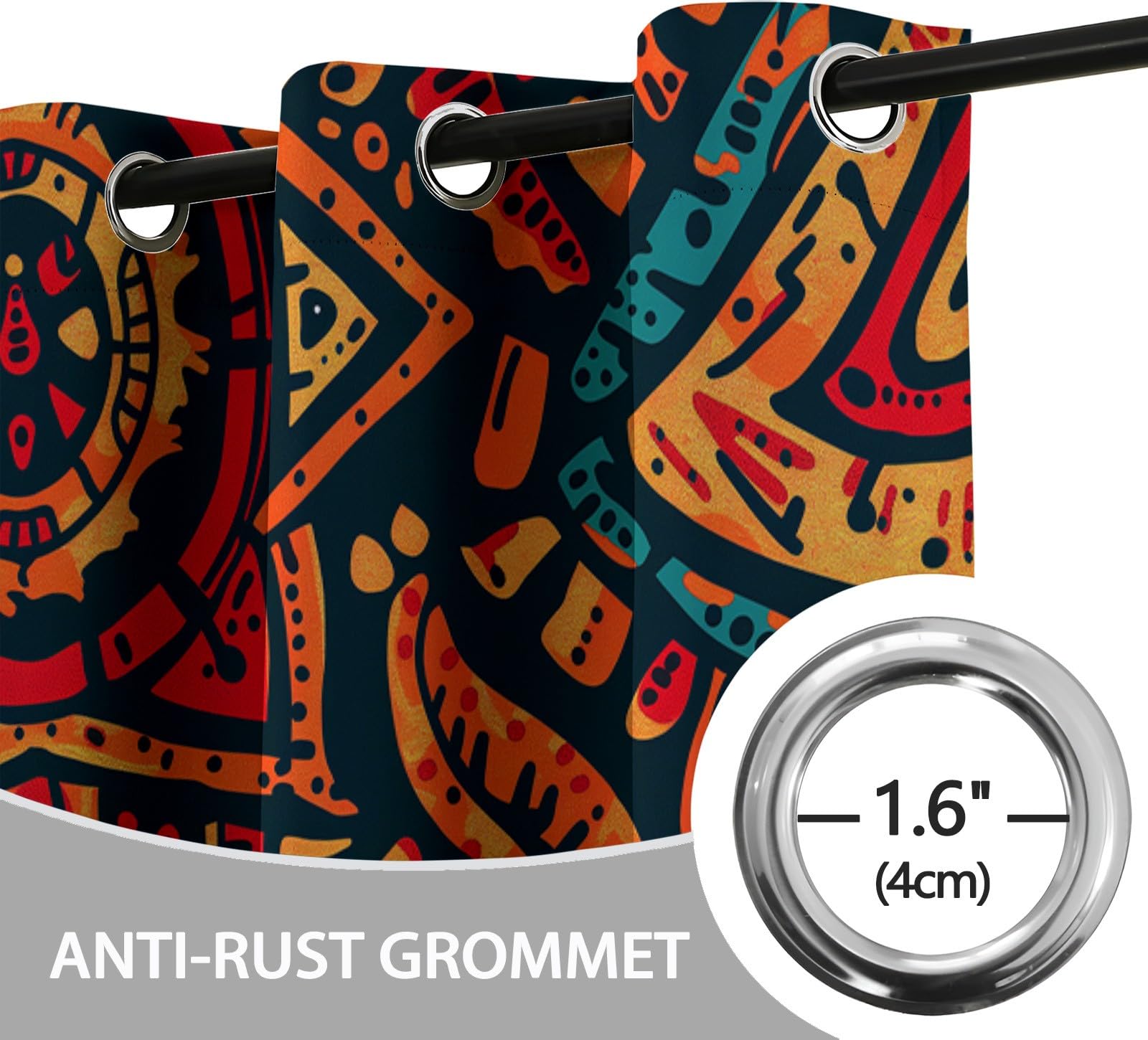 Lot De 2 Rideau Occultant Style Ethnique Graffiti Art Africain, Rideaux Opaques Isolants Thermiques À Oeillets, Draperies Intérieurs Salon pour Chambre Enfant, L140 x H160 cm