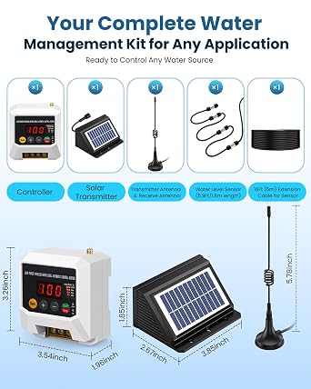 Smart Wireless Water Level Controller with LCD Automatic Pump Control System | Solar-Powered Liquid Level Sensor with 22Ft Cable | Effortless 3000m Remote Control for Tank, Pool, Well & Irrigation