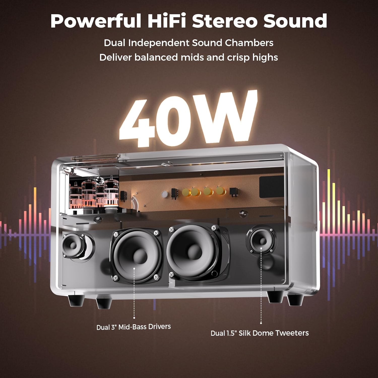 VTS01 HiFi Vacuum Tube Speaker Amplifier with ECC82 Tubes – CD/FM/BT/USB/RCA/Optical/Coaxial Inputs | Custom Sound Tuning & Remote Control - Image 4