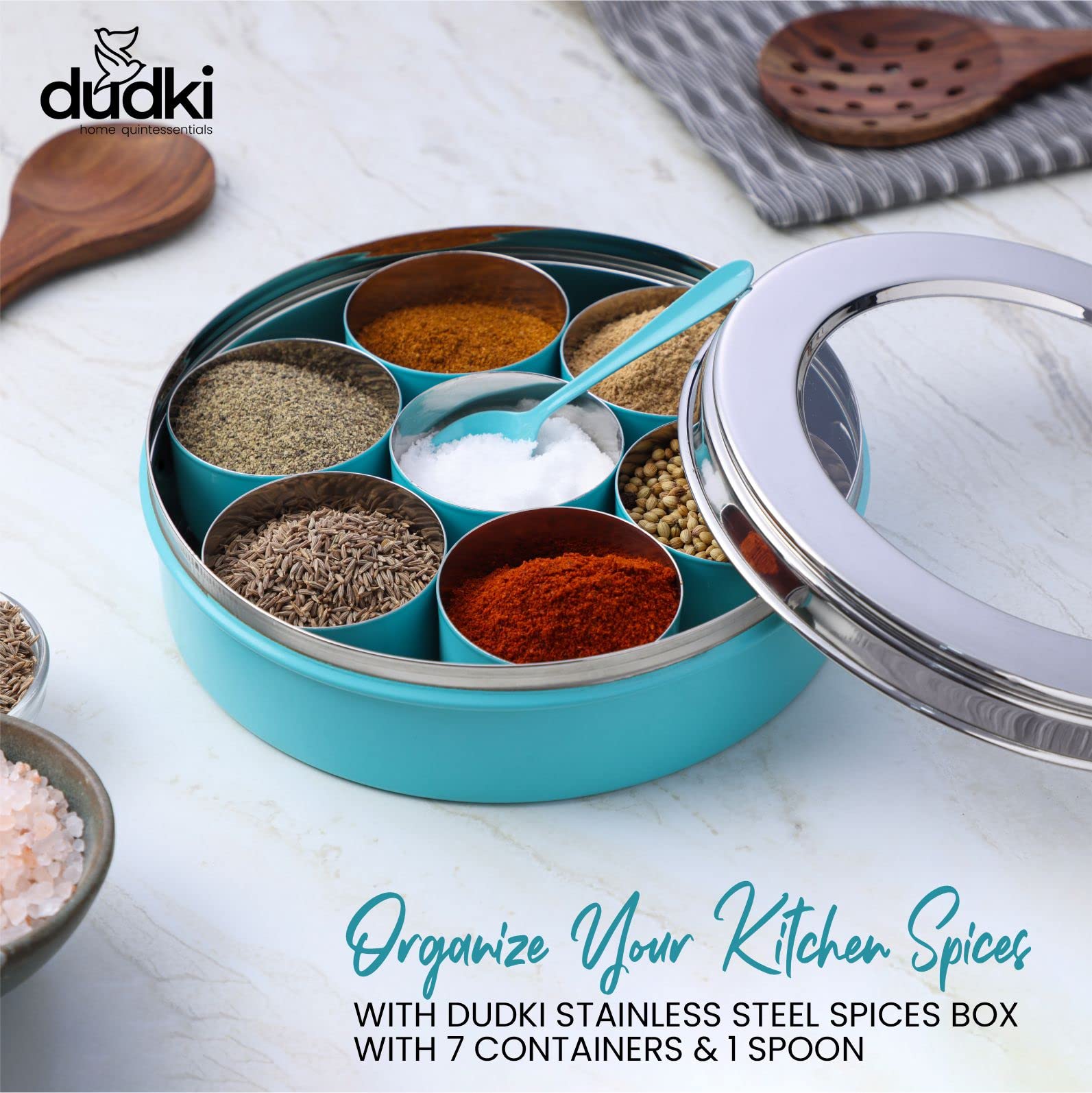 Amazon.com: DUDKI Homes Stainless Steel Masala Box, Spice Box