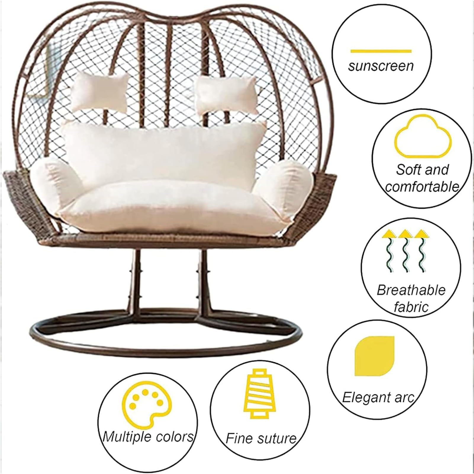 Swing Hanging Chair Cuscino Egg Chair Cuscino Impermeabile Cesto Hanging Chair Egg Chair per Giardino Swing Amaca Sun Chair Patio Mobilia Esterna/Indoor,4