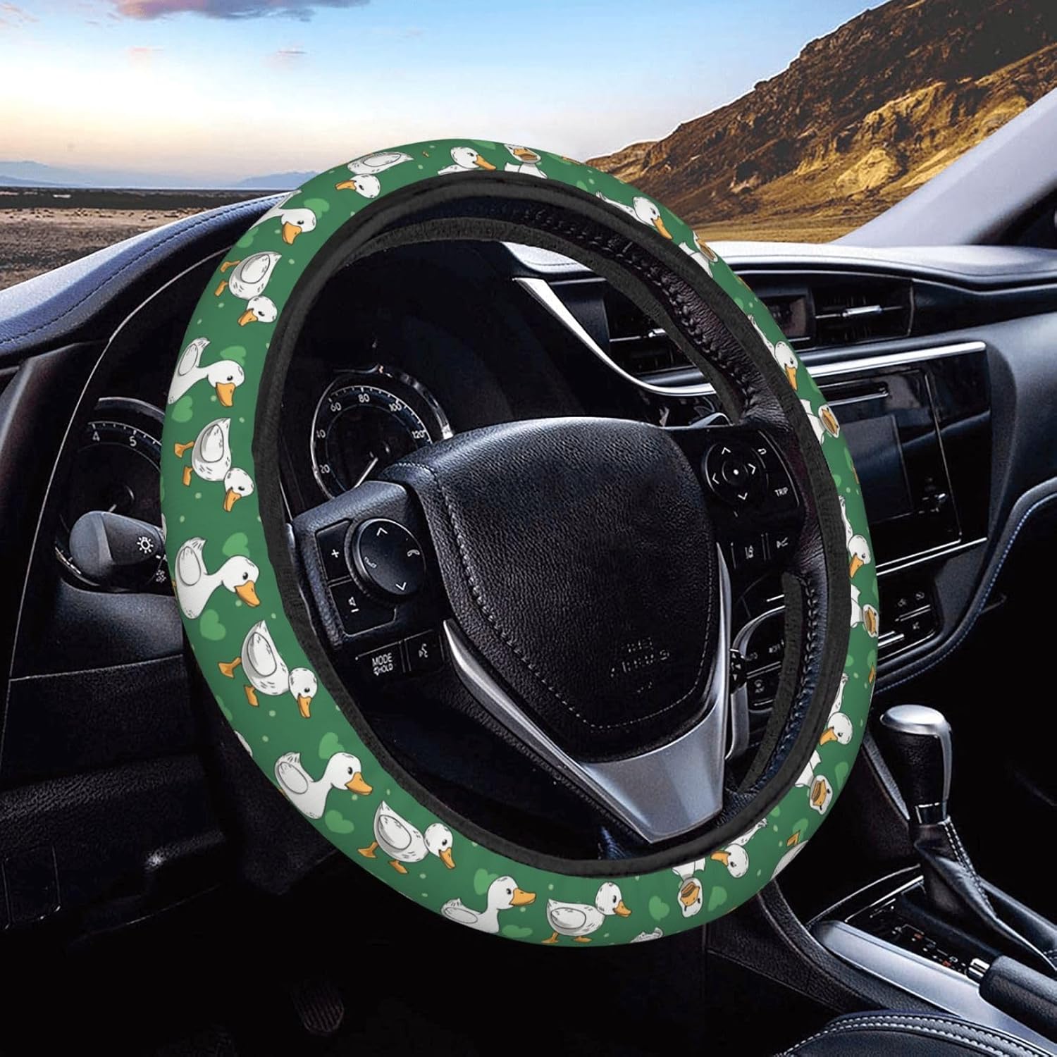 Cartoon Funny Cute Dachshunds Dog Car Steering Wheel Cover Auto Steering Wheel Protector Anti-Slip Elasticity and Breathable Car Accessories Universal 15 Inch for Cars SUV Sedan Vans Trucks