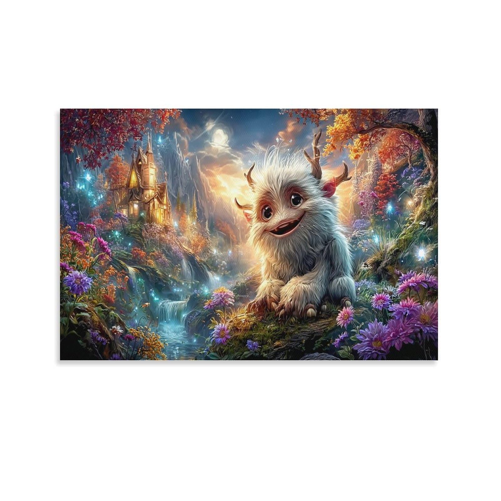 XPASHIQWC Magical Forest Poster Artwork Cute Creature Giclee Canvas Prints Modern Canvas Wall Art Picture Wall Hanging for Bathroom Wall Decor 24x36inch(60x90cm)