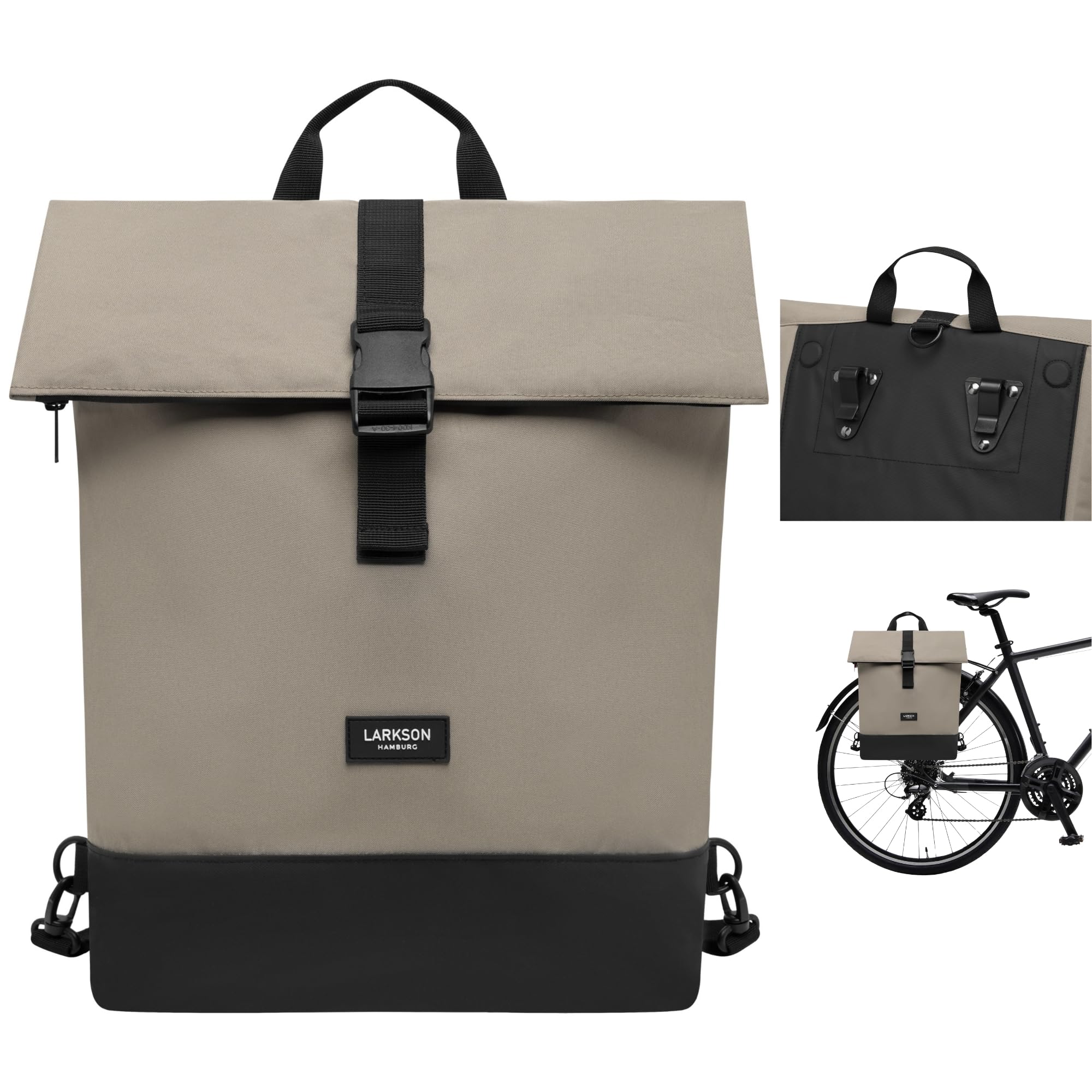LARKSON Bike Pannier Bags Grey - Tammo Bike - 2 in 1 Cycle Backpack & Bicycle Bag for Rear Carrier, Made of Recycled Material - Water-Repellent โ image 1