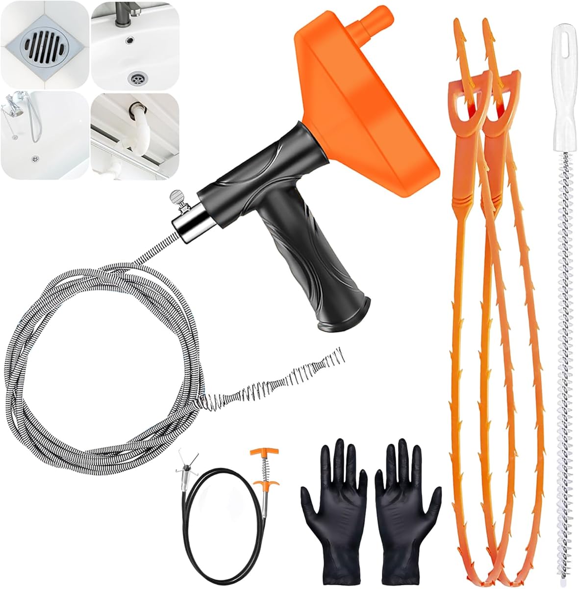 Drain Snake Auger, Plumbing Snake Drain Hair Clog Removal Tool, Heavy Duty Toilet Snake Auger, Sink Unclogger Drain Cleaner Tool for Bathroom Kitchen Tub Shower Drain Clog Remover with Gloves（33 Feet） - Amazon.com