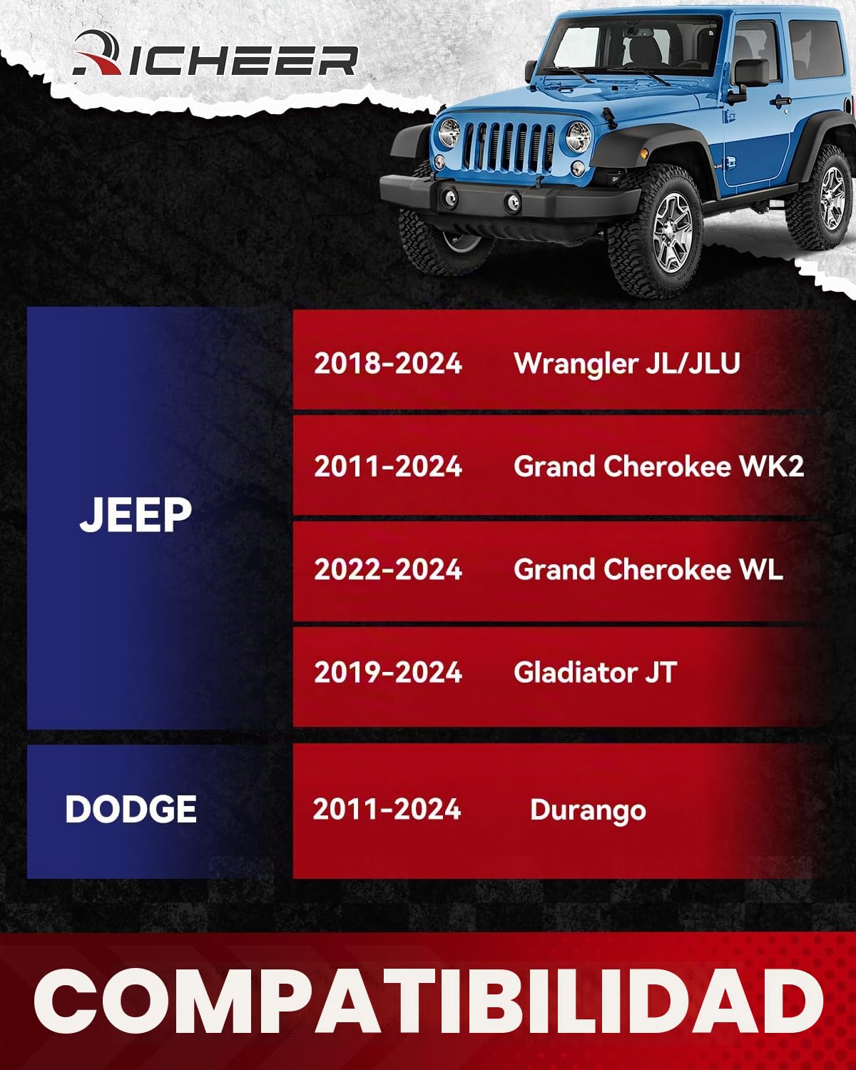 Richeer Espaciadores de rueda centrales de 5 x 5 para Wrangler JL/JLU 2018-2022, Grand Cherokee WK2 2011-2022, Gladiator JT 2019-2022, Durango, espaciador de rueda forjado de 5 x 127 mm con pernos de
