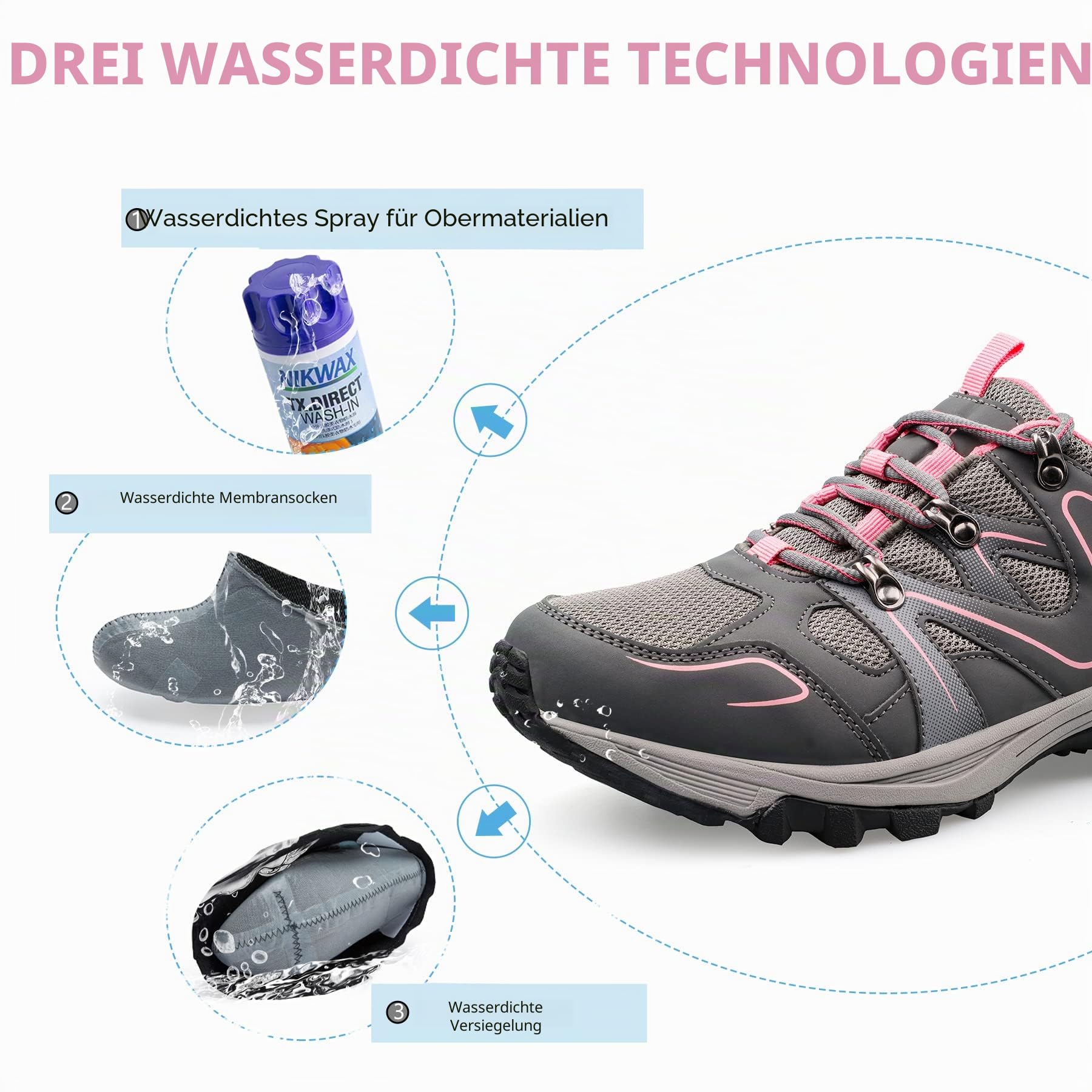 Wanderschuhe Damen Trekkingschuhe Atmungsaktiv rutschfeste Trekking Schuhe Leicht Outdoorschuhe für Wanderungen, Trekking und Den Alltag