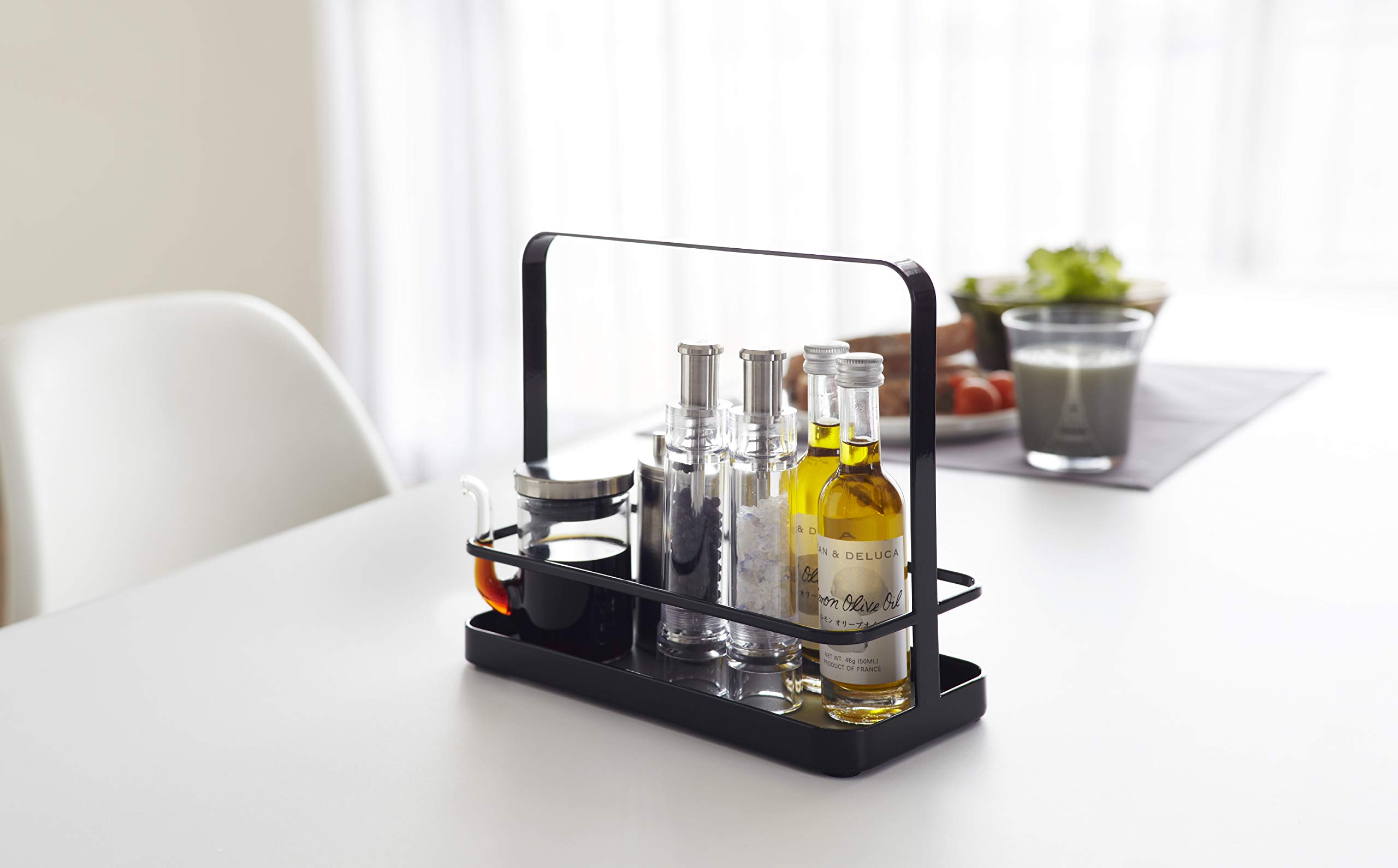 YAMAZAKI Tower Menage, Stahl, Schwarz, One size & 'Tower' 2249 Kochlöffel- und Topfdeckelständer, Stahl, Schwarz, Kochbuchhalter, Tablet Halter, L 10 x B 10 x H 15 cm