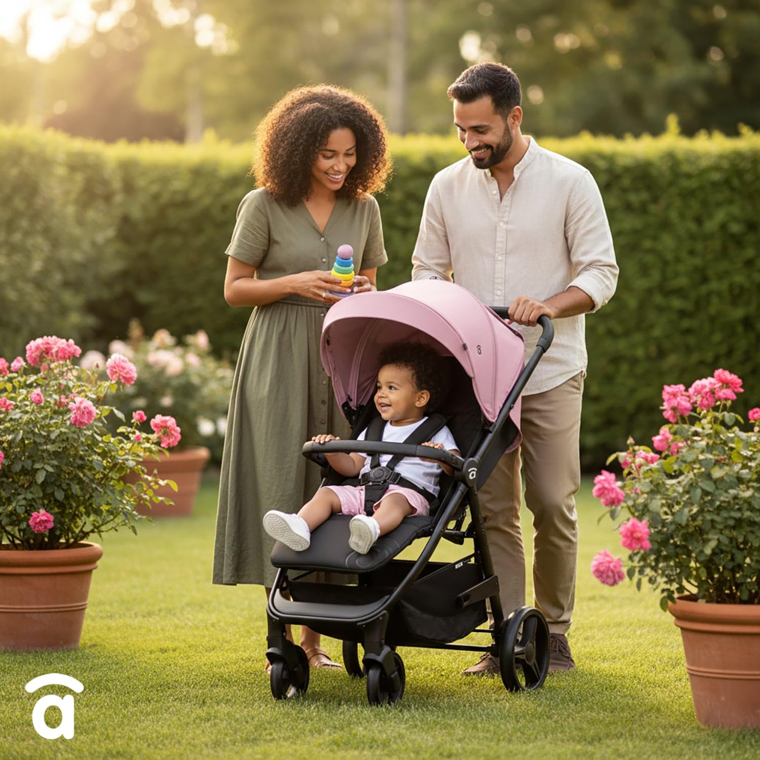 Silla de Paseo Ligera, Compacta y Segura hasta 22 kg | Respaldo Reclinable, Capota Extensible, Gran Cesta y Diseño Elegante para la Comodidad de tu Bebé y tu Tranquilidad | Iconic Rosa ASALVO