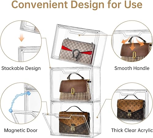Miniatura 4 de Stebopum Organizador de almacenamiento de monedero para armario paquete de 3 cajas de exhibición de acrílico transparente para bolso organizador de