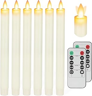 Flameless Taper Candles with Moving Wick, 9.6" Real Wax LED Candles with 2 Remote and Timer, 6 Pack Flickering Candlesticks Battery Operated Electric Candles for Home, Wedding, Party, Decor, Ivory