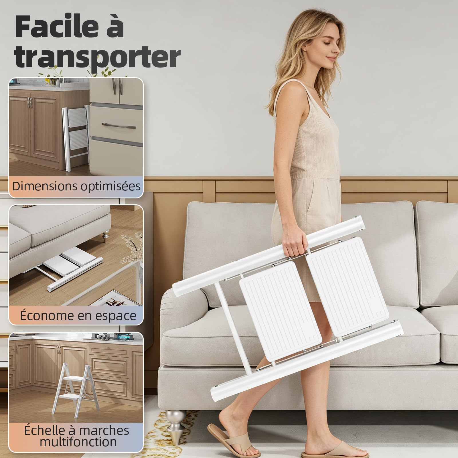 KINGRACK échelle Pliante 2 marches sans Rampe, 150 kg Blanc