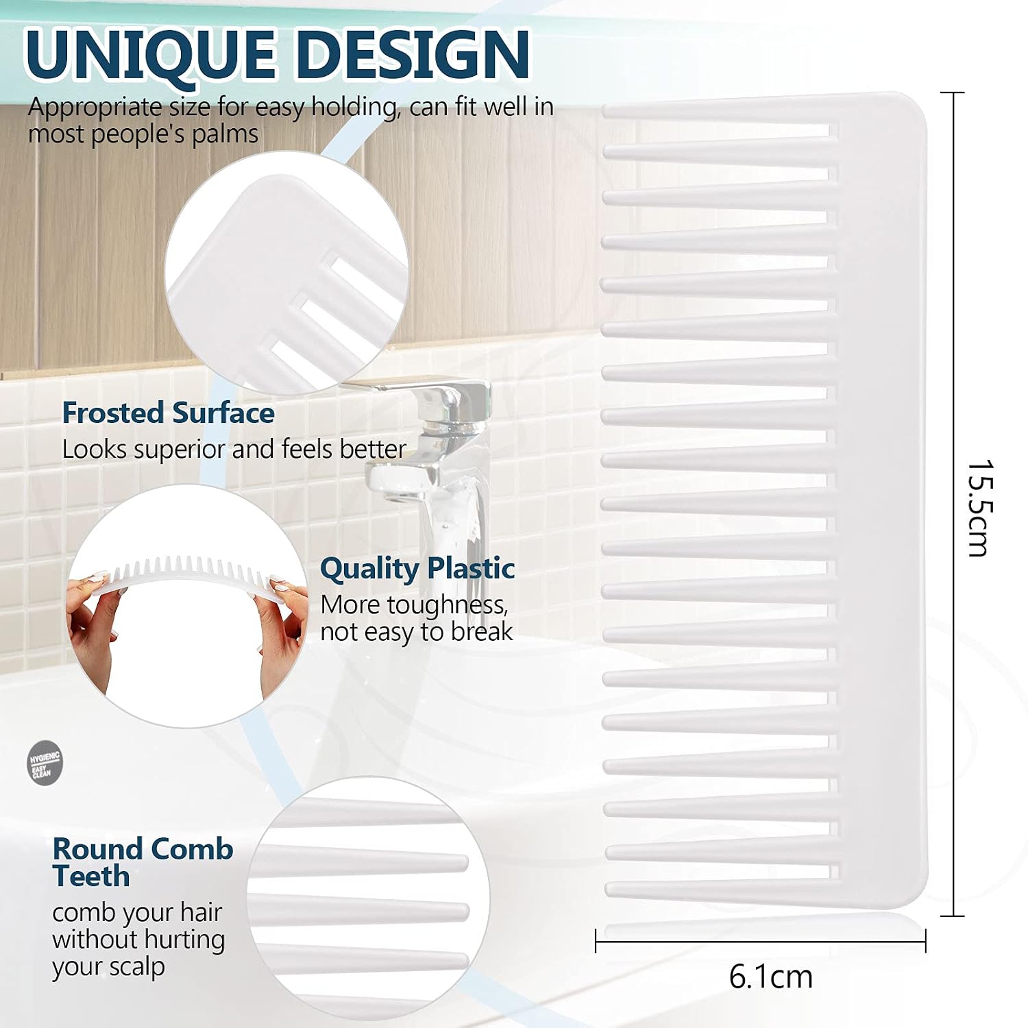 Patelai Wide Tooth Comb Large Hair Detangling Comb for Curly, Wet Dry Hair, No Handle Detangler Accessories(Transparent White)
