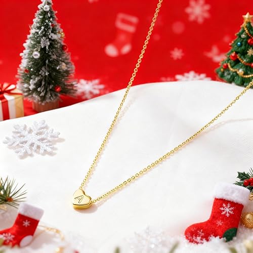 Miniatura 5 de Turandoss Collar con inicial de corazón para mujeres y niñas, delicado chapado en oro de 14 quilates, dije de corazón con letra A-Z, collar