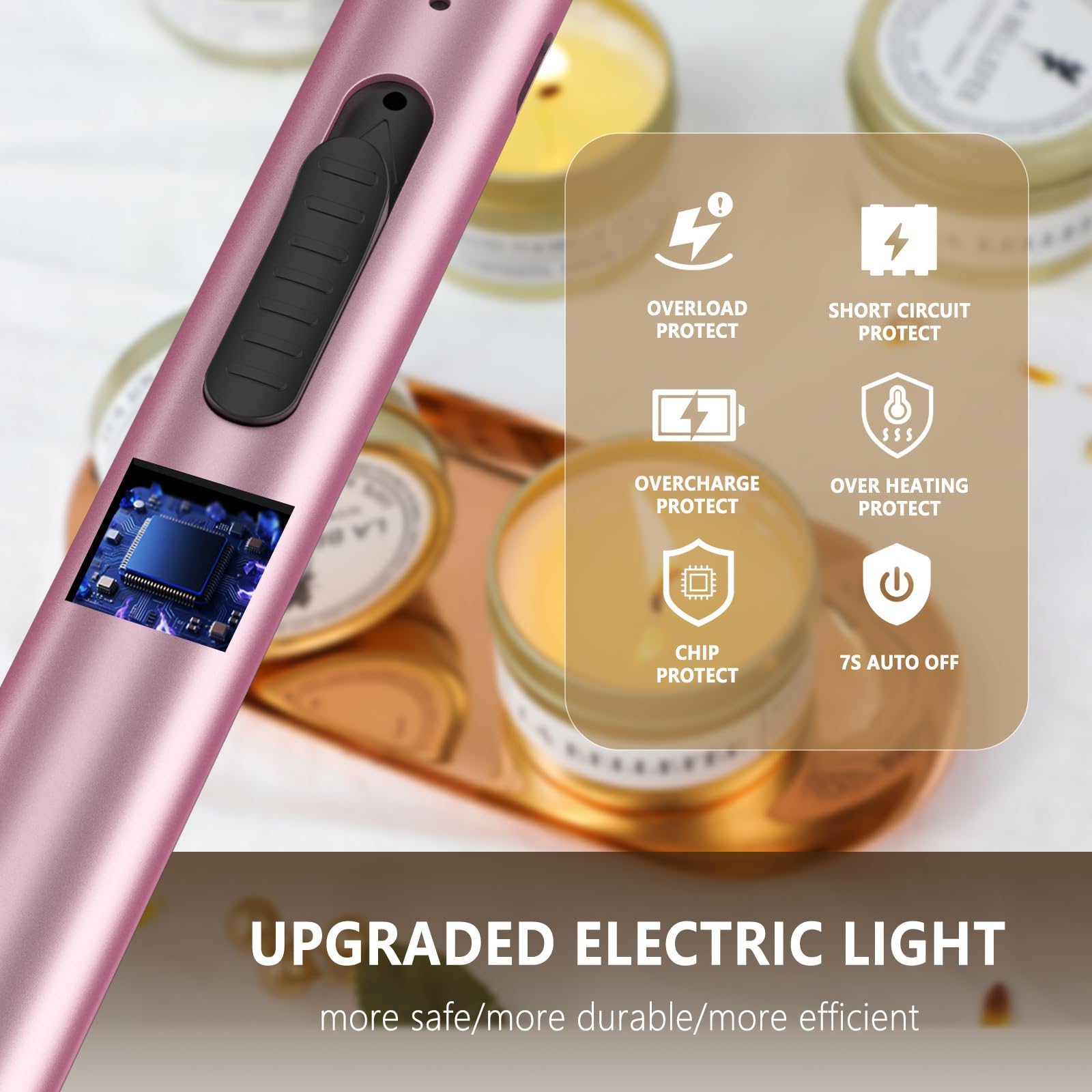 GeeRic Encendedor Eléctrico USB Recargable Arco LED Mechero de Velas Cocina Gas Chimenea Barbacoa Camping Rosa