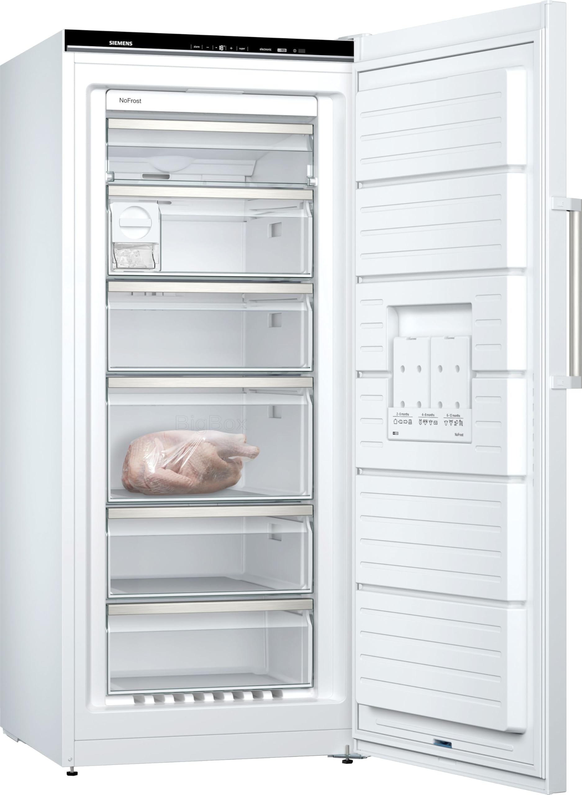 Siemens GS51NAWCV iQ500 Freistehender Gefrierschrank, 289 L, noFrost, bigBox, varioZone, Weiß