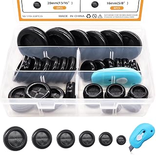mankk 33-Pc Rubber Grommet Kit, 6 Sizes (5/8" to 1-1/2"), Double-Sided Hole Plugs + Utility Knife for Cable Protection