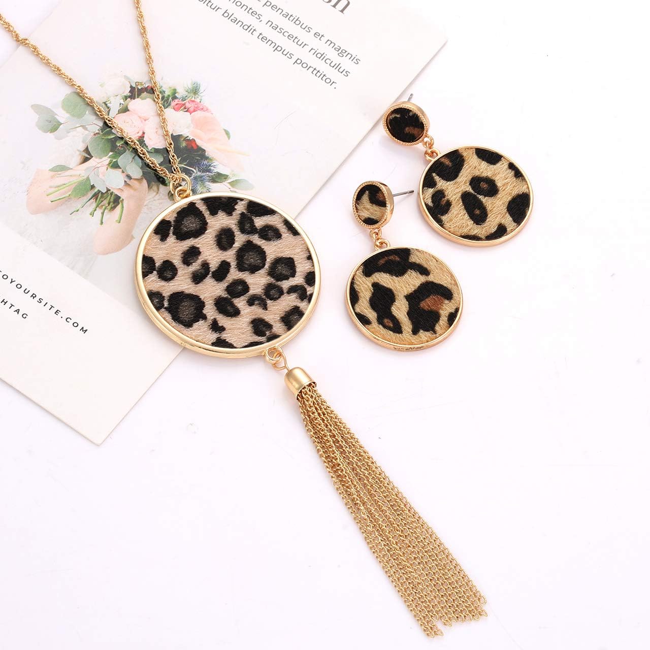 Long Necklaces for Women Animal Print Leopard Necklace Dangle Earrings Set Chain Fringe Tassel Pendant Necklaces Statement Jewelry Set - Image 6