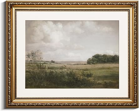 VIYYIEA Gold Framed Landscape Wall Art Decor, Living Room Bedroom Wilderness Scenery Pictures Retro Wall Decor, Antique Picture Frame Canvas Prints Artwork, Vintage Paintings,13x16 Inch