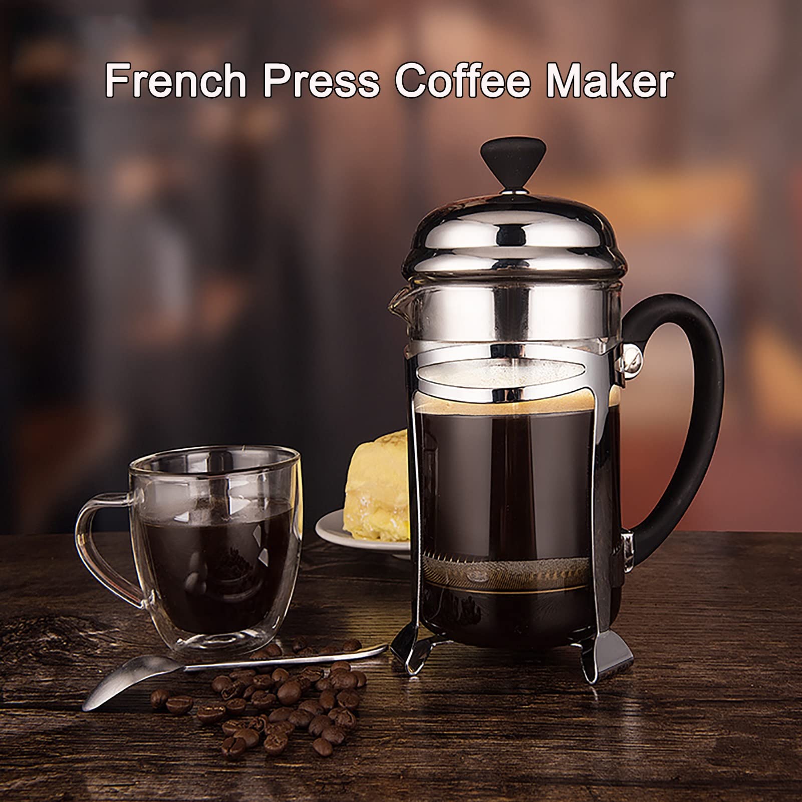 Cafetera Émbolo French Press, Cafetera Francesa De Vidrio De Borosilicato Resistente Al Calor con Filtro De Acero Inoxidable, Cafetera De Piston Espresso para Café Té Suelto Y Espuma De Leche