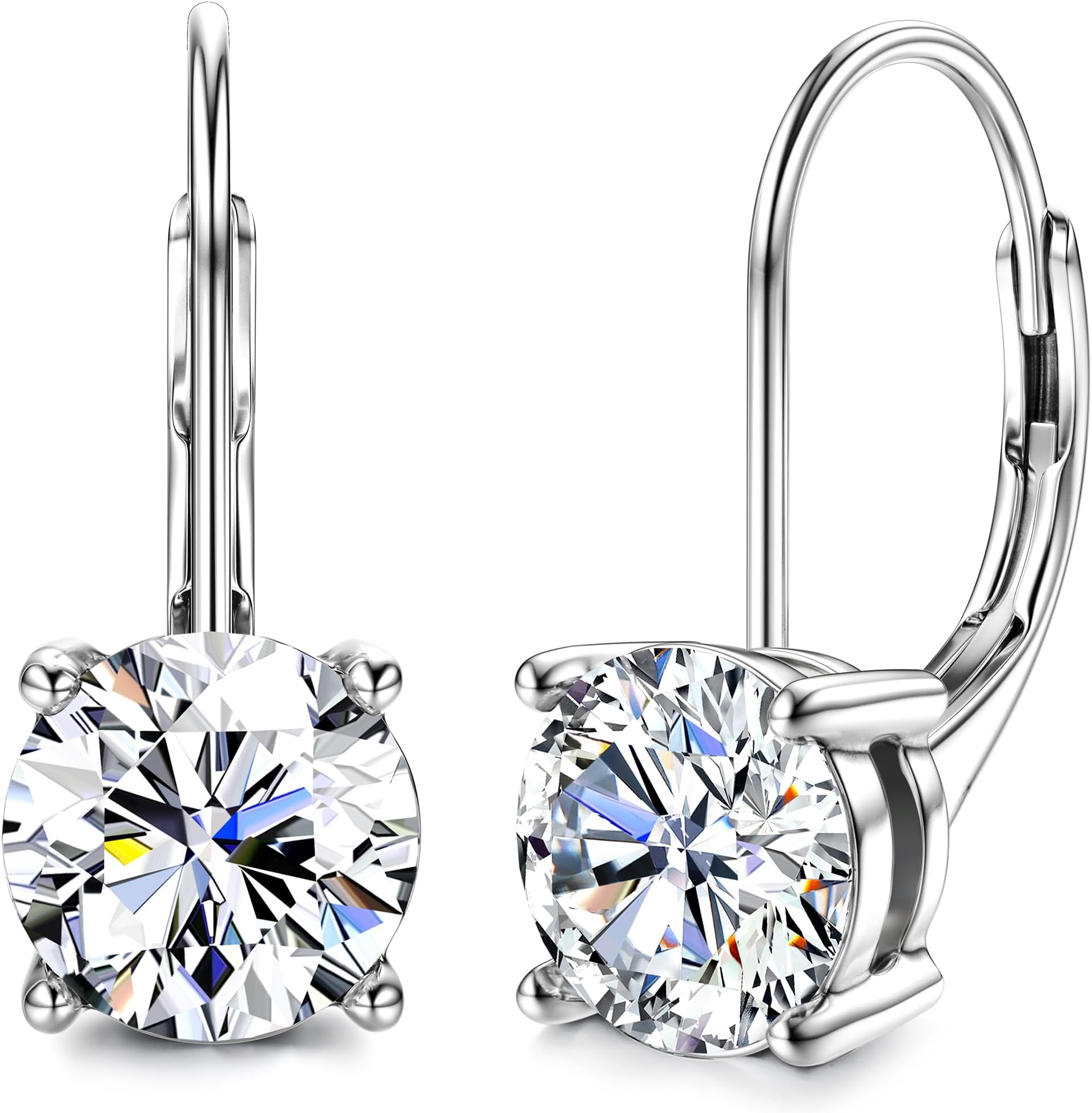 Moissanite Earrings,1.0ct-2.0ct D Color Brilliant Round Cut Earring 18K White Gold Plated Sterling Silver Dangle Earrings Moissanite Leverback Drop Earring s