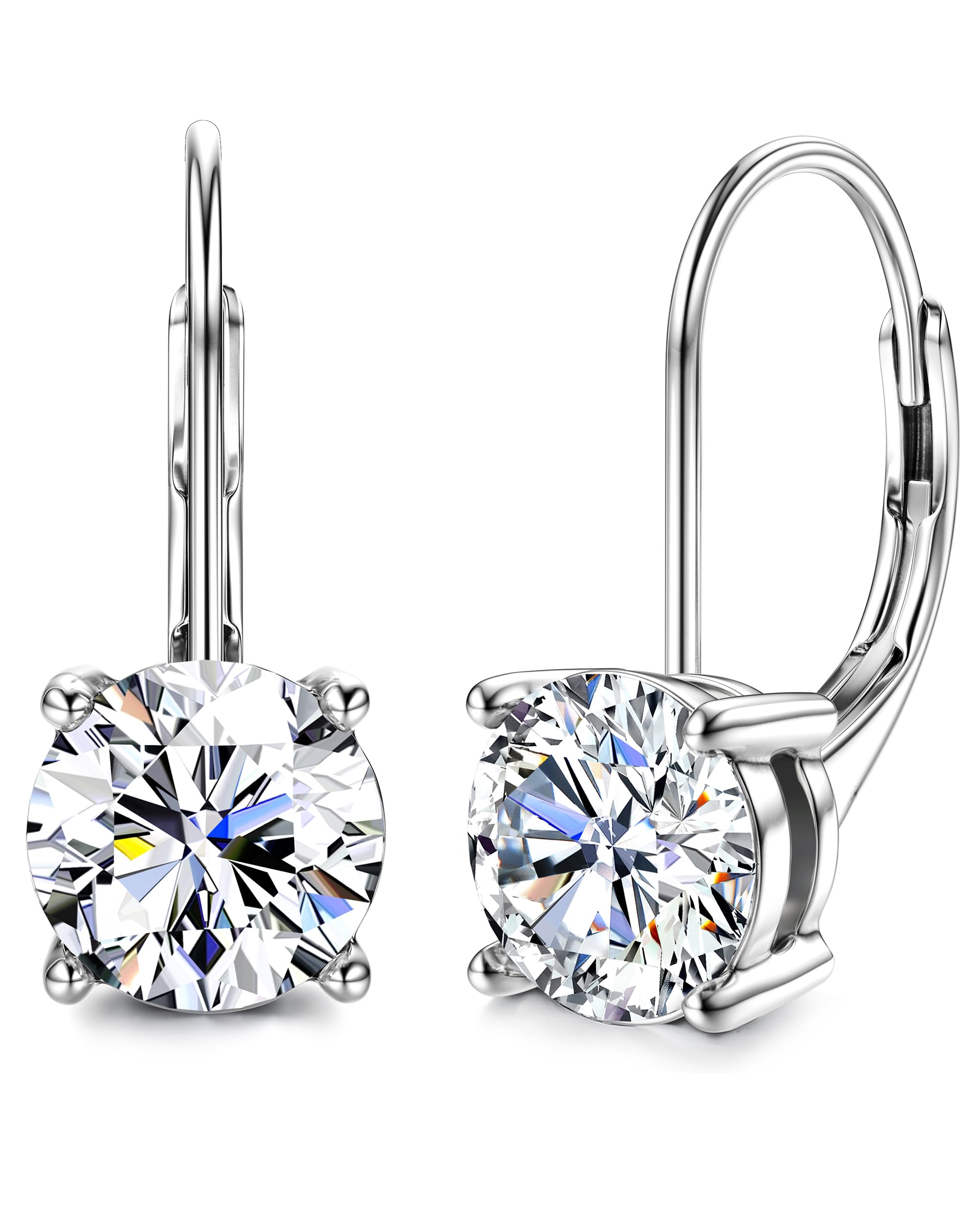 Moissanite Earrings,1.0ct-2.0ct D Color Brilliant Round Cut Earring 18K White Gold Plated Sterling Silver Dangle Earrings Moissanite Leverback Drop Earring s
