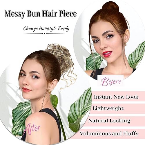 Miniatura 5 de 5 piezas de extensiones de cabello para moños desordenados con banda elástica de goma para mujeres, extensiones de cola de caballo con horquillas,