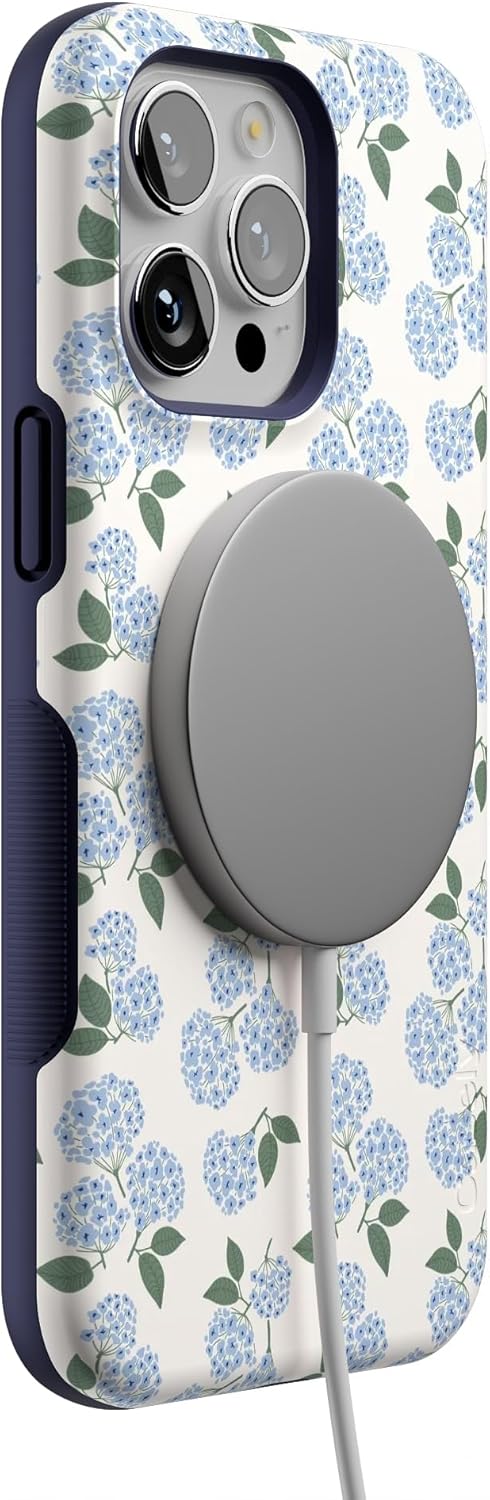 Casely iPhone 14 Pro Max Case | Nantucket Cottage | Blue Hydrangea | Bold Protective Design | Compatible with MagSafe