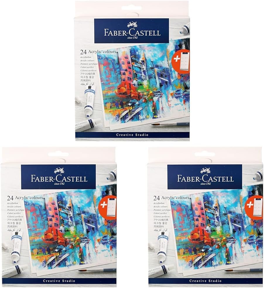 Faber-Castell Acrylic Colors Set Of 24 X 9ml Tubes,for Canvas Wood Ceramic Rock Painting, Rich Pigments Non Toxic Paints for Kids Beginners Students Adults Artist Painter