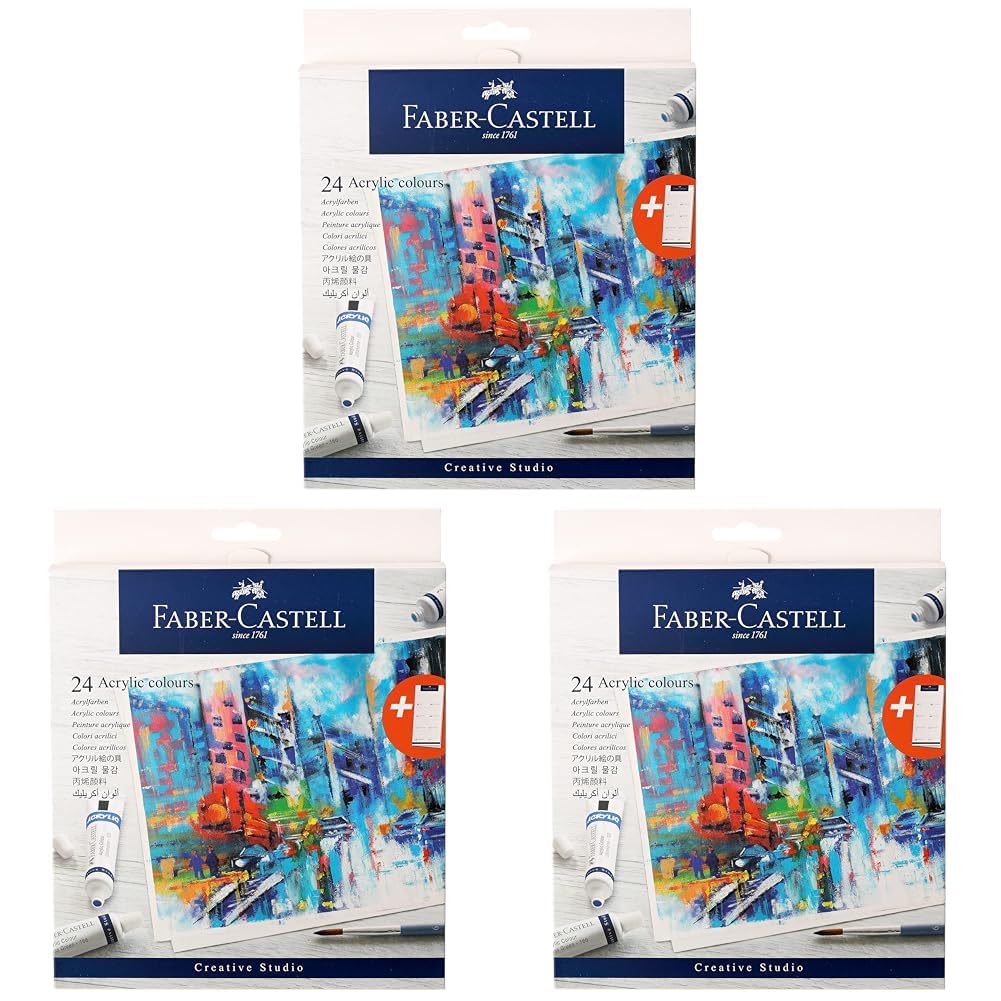 Faber-Castell Acrylic Colors Set Of 24 X 9ml Tubes,for Canvas Wood Ceramic Rock Painting, Rich Pigments Non Toxic Paints for Kids Beginners Students Adults Artist Painter