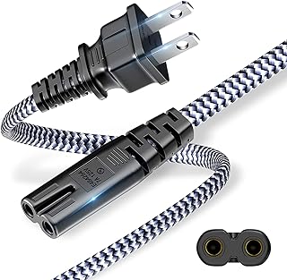 2 Prong Power Cord Braided - 2 pin AC Replacement Power Cable(6.6ft/2 m),UL Certified Universal Power Cord for PS4/PS5,Printer,TV,Mini Fridge,Ring Light and More(7A,110V-125V,18AWG)